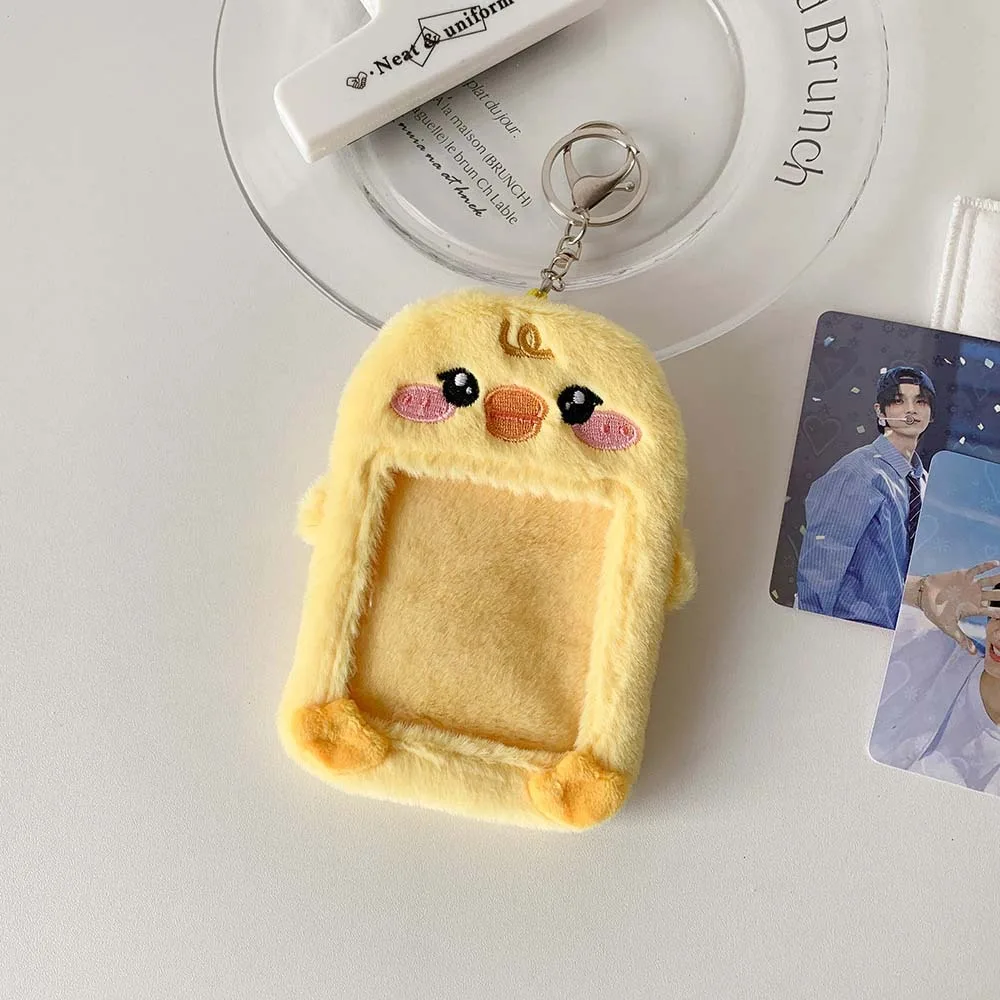 

Korean Style Idol Cartoon Photocard Holder Card Sleeve Cat Pig Yellow Duck Bear Plush Animal Card Cover with Keychain Pendant