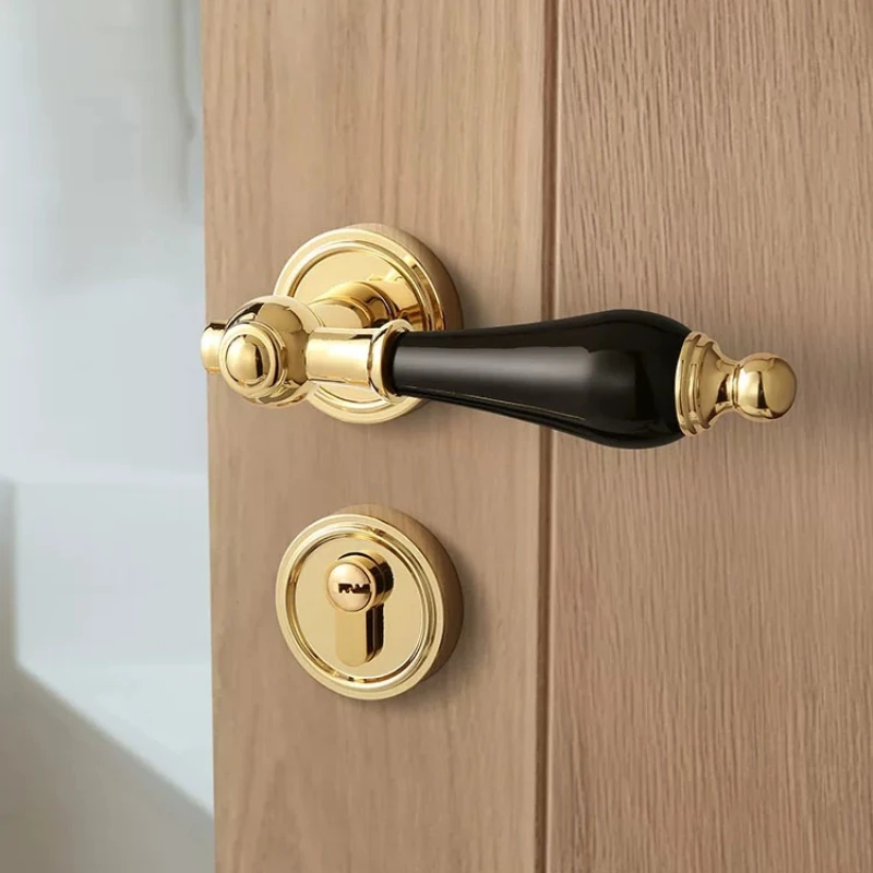 French Gold Ceramic Magnetic Silent Door Lock, American Style Handle, 72dB Noise Reduction Latch, Stainless Steel Panel