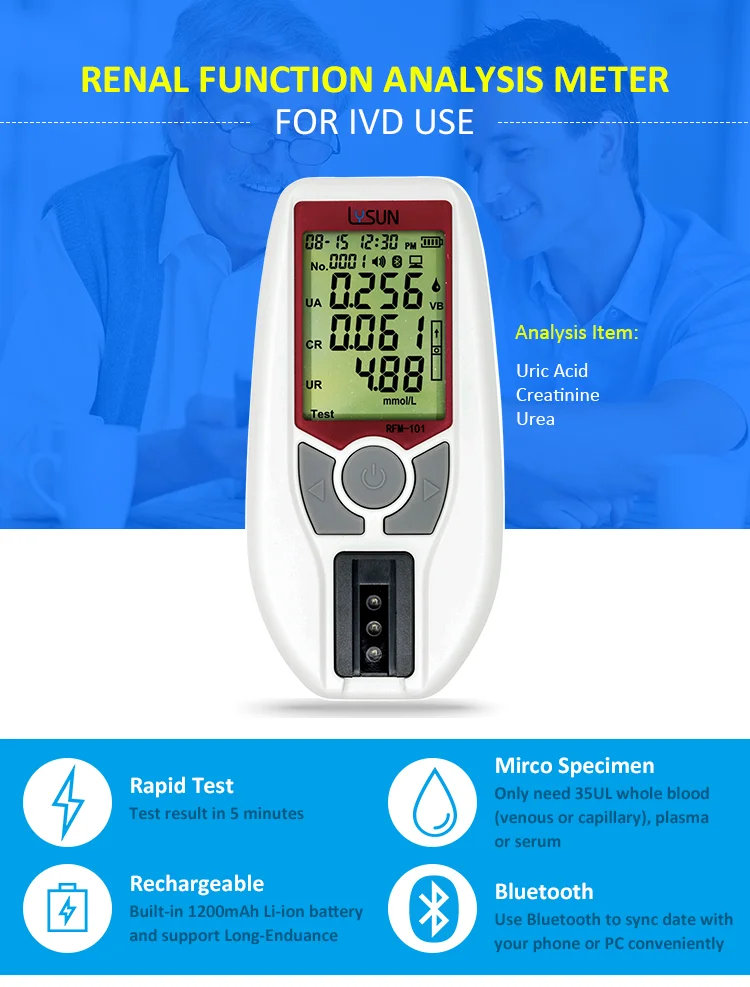 LYSUN Renal Function Meter Uric Acid Creatinine Urea Testing Device