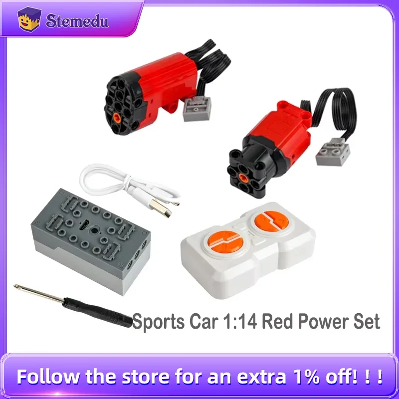 Sports Car Technological Block 1:14 Red Power Function L/Servo Motor Set With Remote Controller Moc Bricks DIY Parts Model Toys