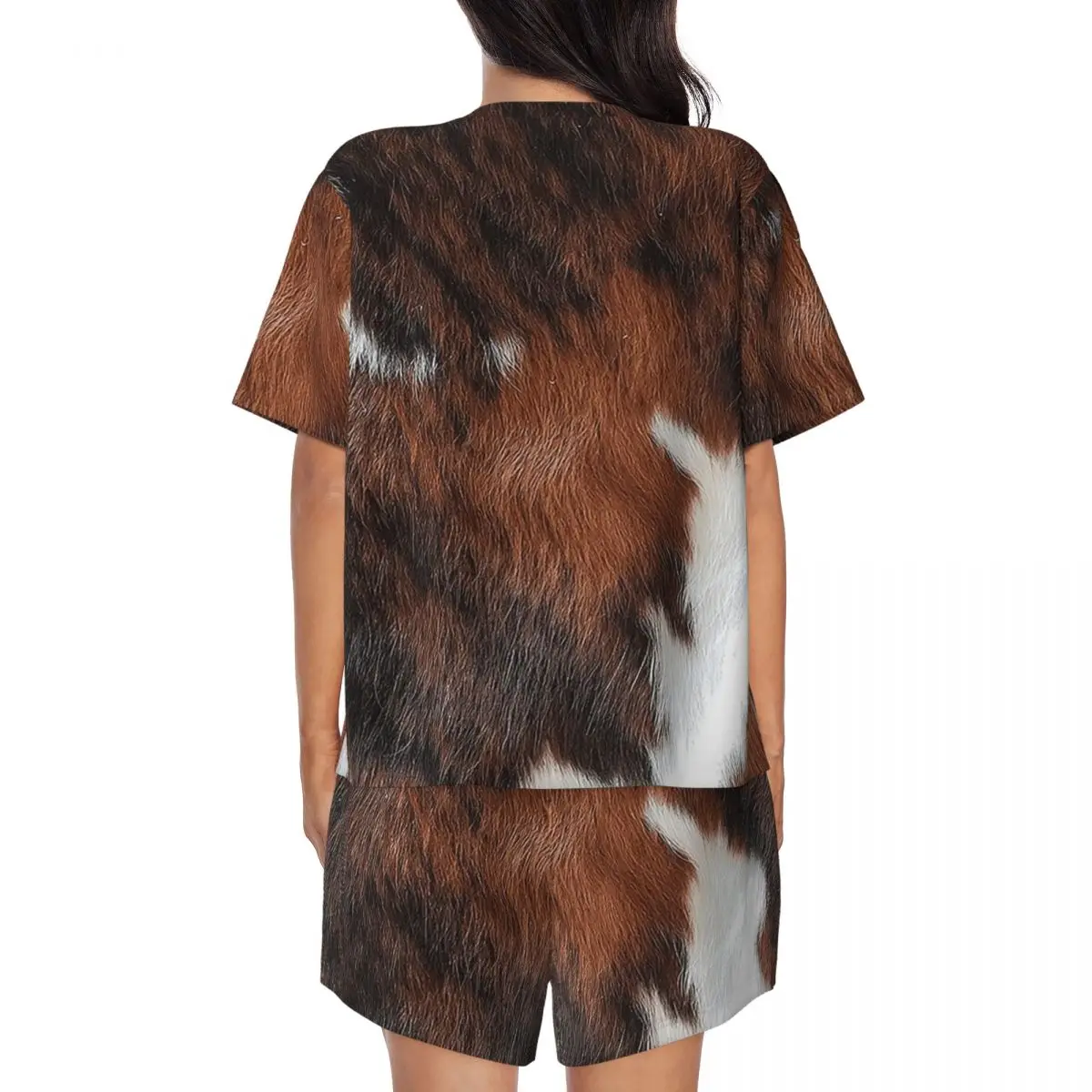 Stylish Cow Fur Cowhide Texture Cow Skin Print Patter Round Neck Short Sleeves Nightdress for Sleeping Sleepshirts Women