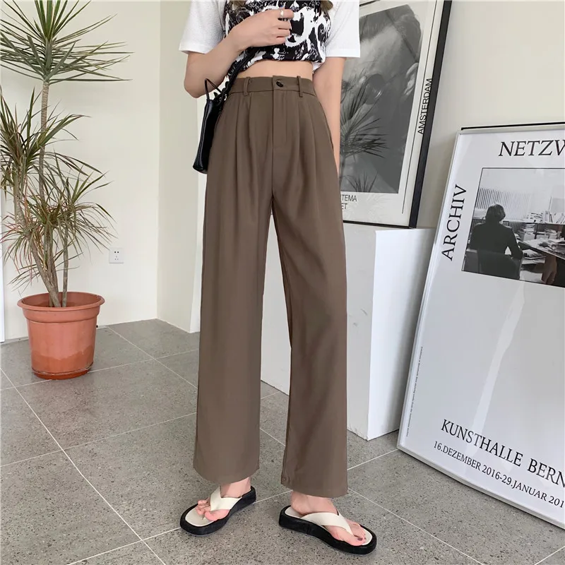 

Женские летние тонкие повседневные брюки с высокой талией, широкими штанинами, свободного прямого кроя, в пол