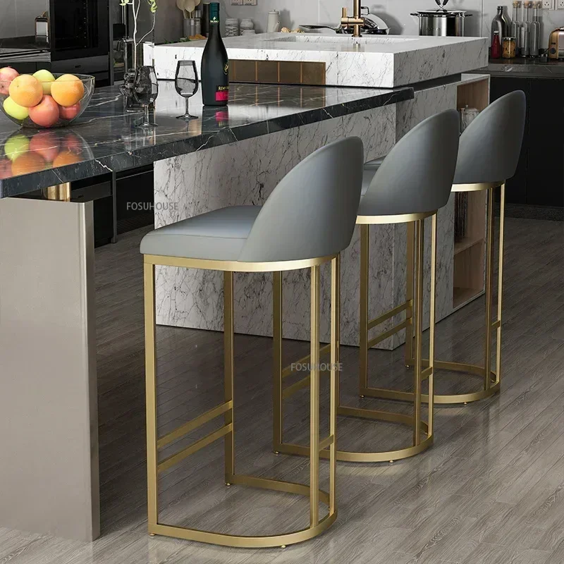 

Modern Home Creative High Feet Dining Chair Bar Stool For Kitchen Light Luxury Gold Iron Bar Chair Commercial Front Desk Stool