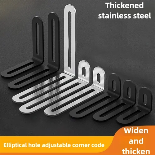 Imagen 2 del producto Código de ángulo ajustable de acero inoxidable negro Actividad de orificio largo 90 °   Conector de soporte de estante en forma de L para fijador de muebles de ángulo recto