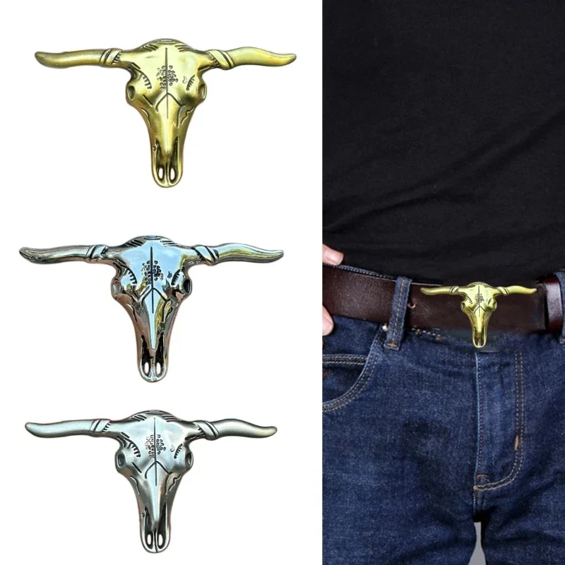 Creatively Bull Skull Shape Buckle Belt DIY Components Western Heavy Rock Style Metal Belt Buckle for Adult Unisex