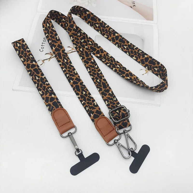 Women's Leopard Print Neck Mobile Phone Shoulder Strap Long Hook Key Lanyard Bag Accessories Mobile Phone Case Universal Lanyard