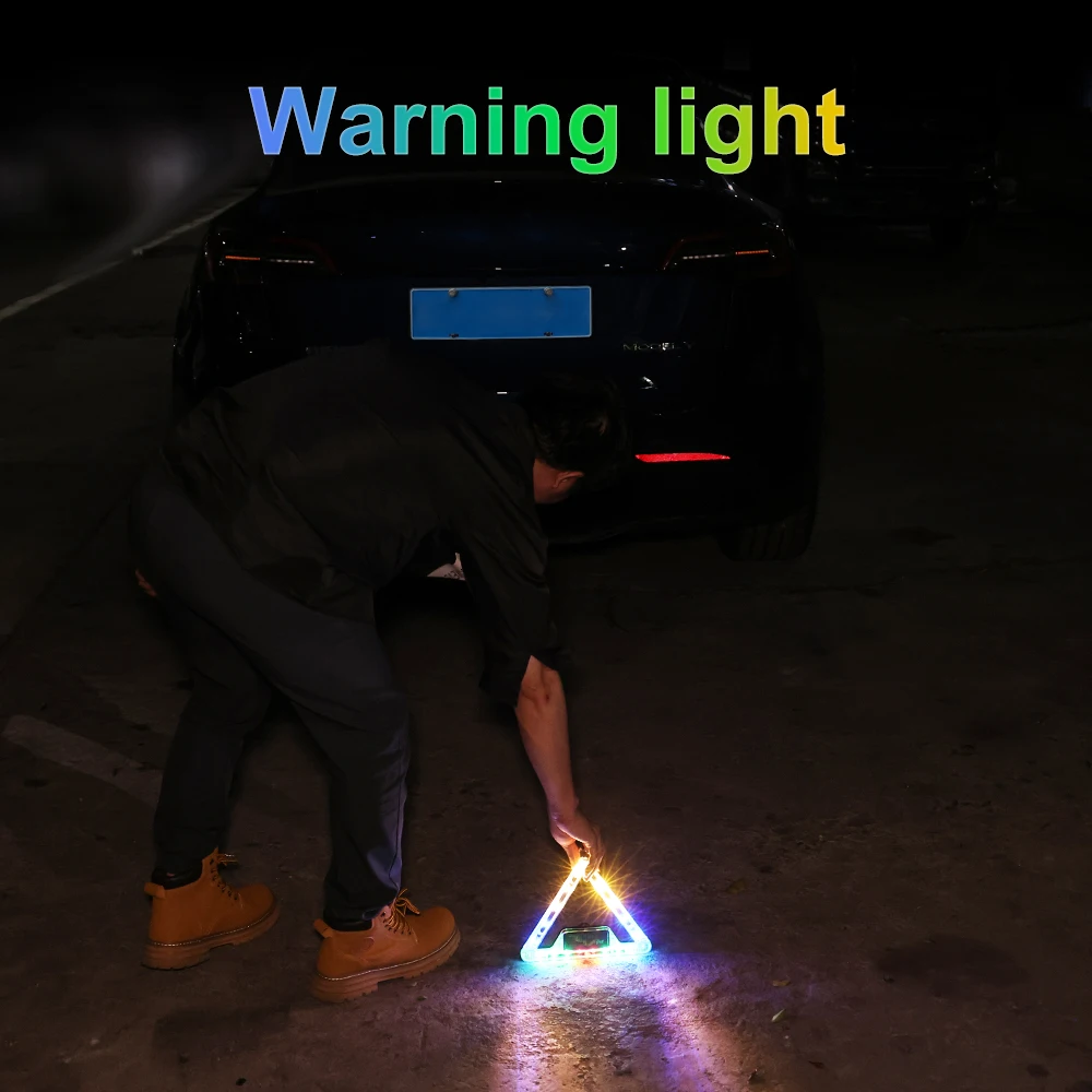 MKS-54698 Foldable Car Emergency Breakdown Stop Sign Solar-Powered Triangle Warning Light Reflector Portable Flashing Alarm Lamp