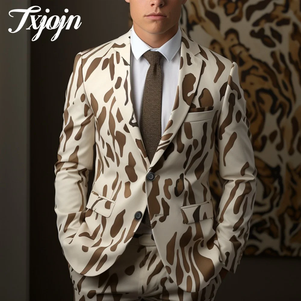 Completo da uomo casual stampato in 3D Set 2 pezzi 2025 Abito con risvolto dentellato popolare Indossare abito classico monopetto da prestazione 자켓킹