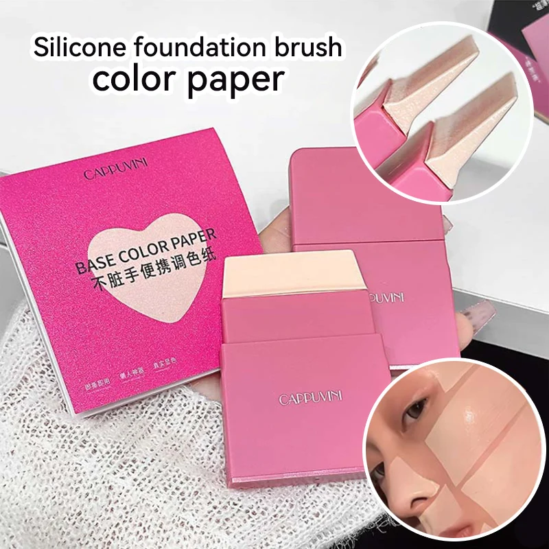 Pincel de base de silicone portátil + papel colorido, maquiagem de base leve e fina para ferramentas de beleza de pincel de maquiagem delicado feminino