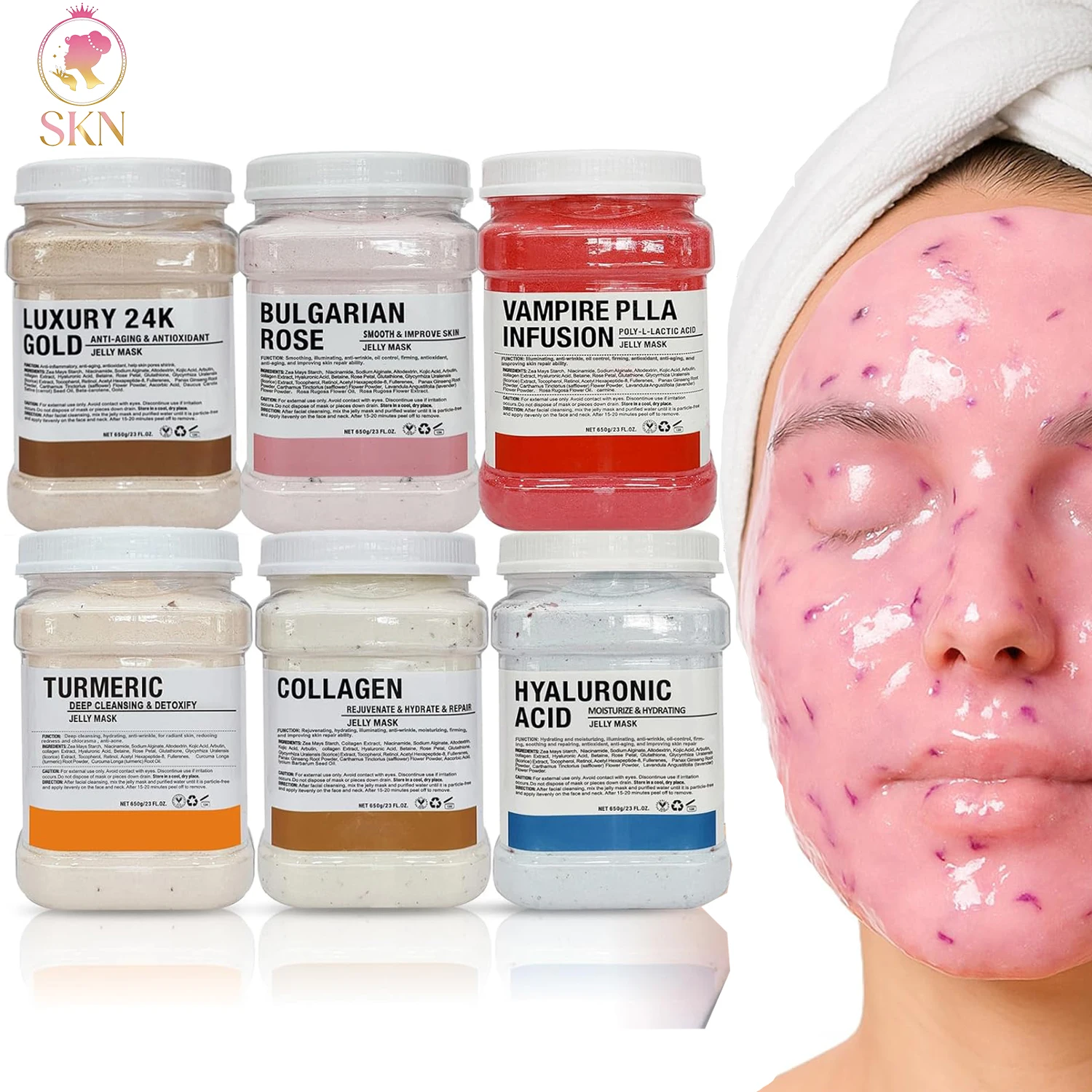 Mascarilla Facial de Gelatina en Polvo DIY, Hidratante, Purificante Profunda, Exfoliante, con Vitamina C, Ácido Hialurónico, Cuidado Facial, Mascarilla de Barro de Rosas