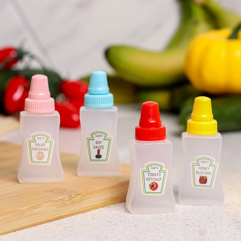 1/4Pcs Mini Cute Tomato Ketchup Bottle Portable Small Sauce Container Salad Dressing Container Pantry Containers For Bento Box