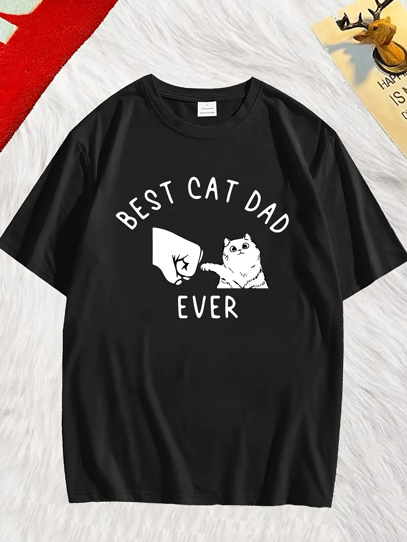 

Best Cat Dad Print Men's Short Sleeve T-shirt, Casual Crew Neck T-shirt, Comfortable Breathable T-shirt Ever