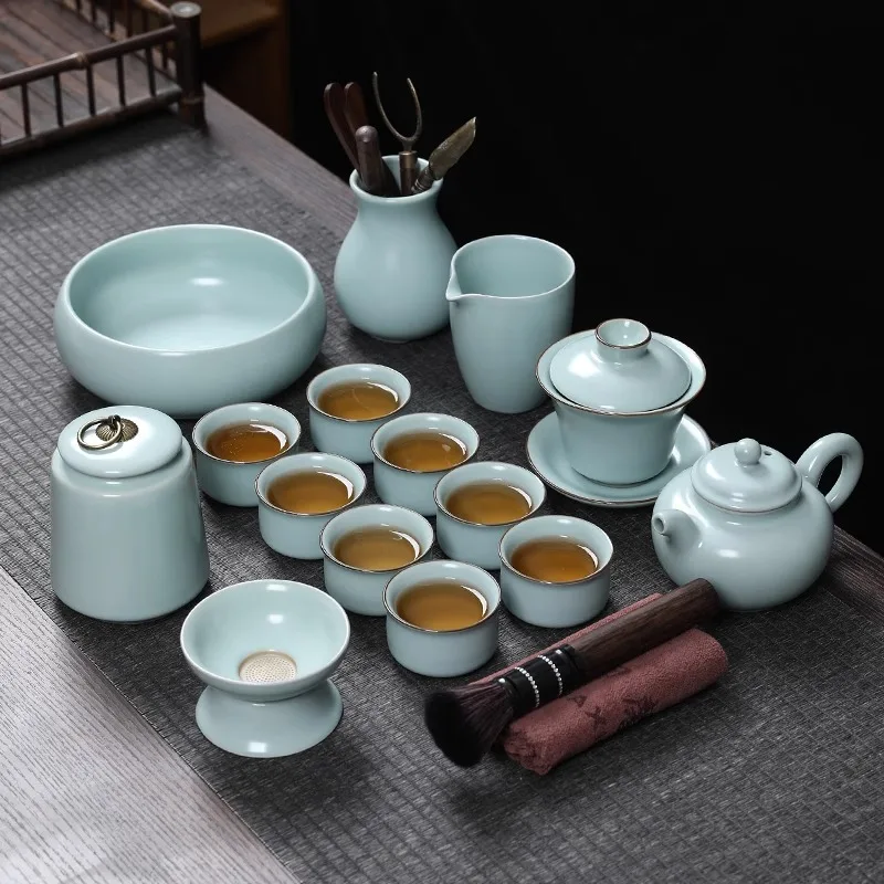 Ru Kiln Gongfu Tea Set Open Slice Can Be Nurtured Home Simple Office Reception Gaiwan Tea Brewing Complete Set Light Luxury Gift