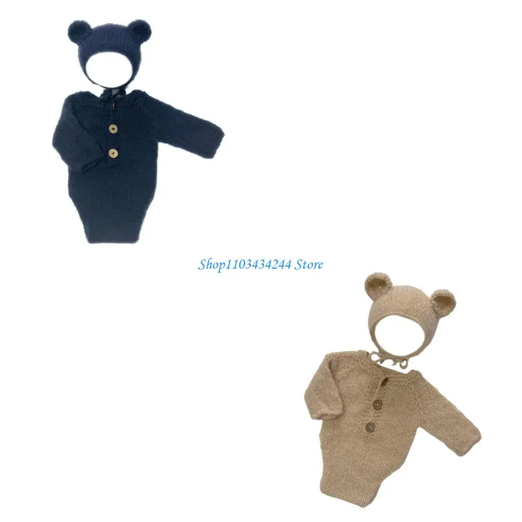 

Наряд с медведем для фотографии новорожденных, наряд для фотосъемки младенцев, комбинезон для новорожденных с шапкой, комплект,