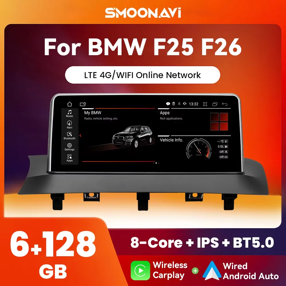 Android 12 Wireless Carplay 6GB 128GB Car Autoradio Navigation For BMW X3 F25 X4 F26 CIC NBT IPS Screen Headunit DSP GPS Stereo