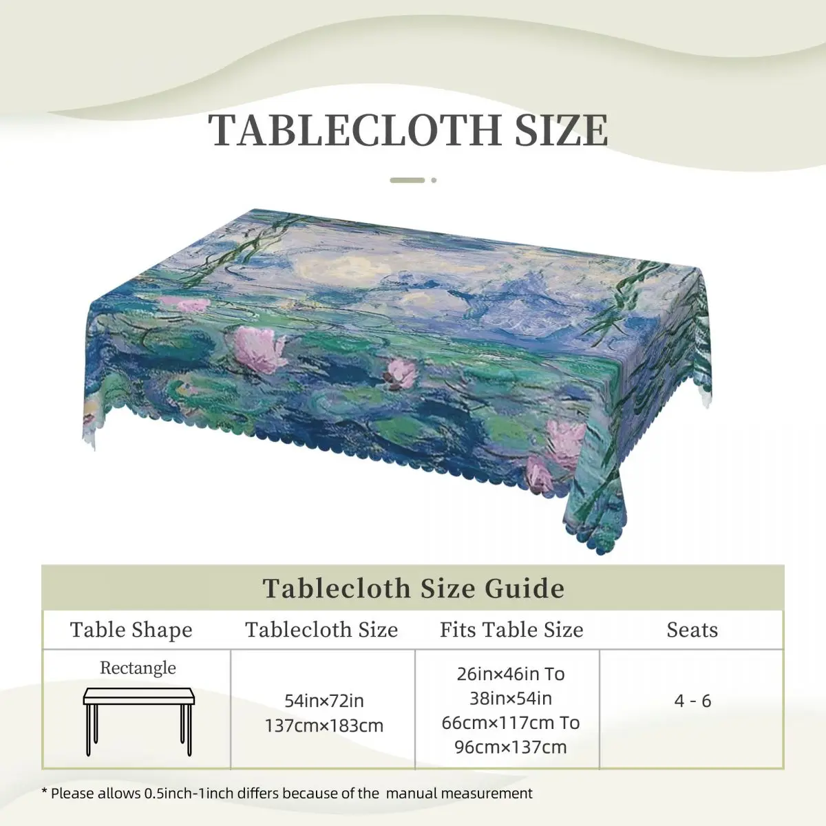 Water Lilies Claude Monet Fine Art French Painter Tablecloth Restaurant Kitchen Rectangular Tablecloth Tablecloth Table Cover