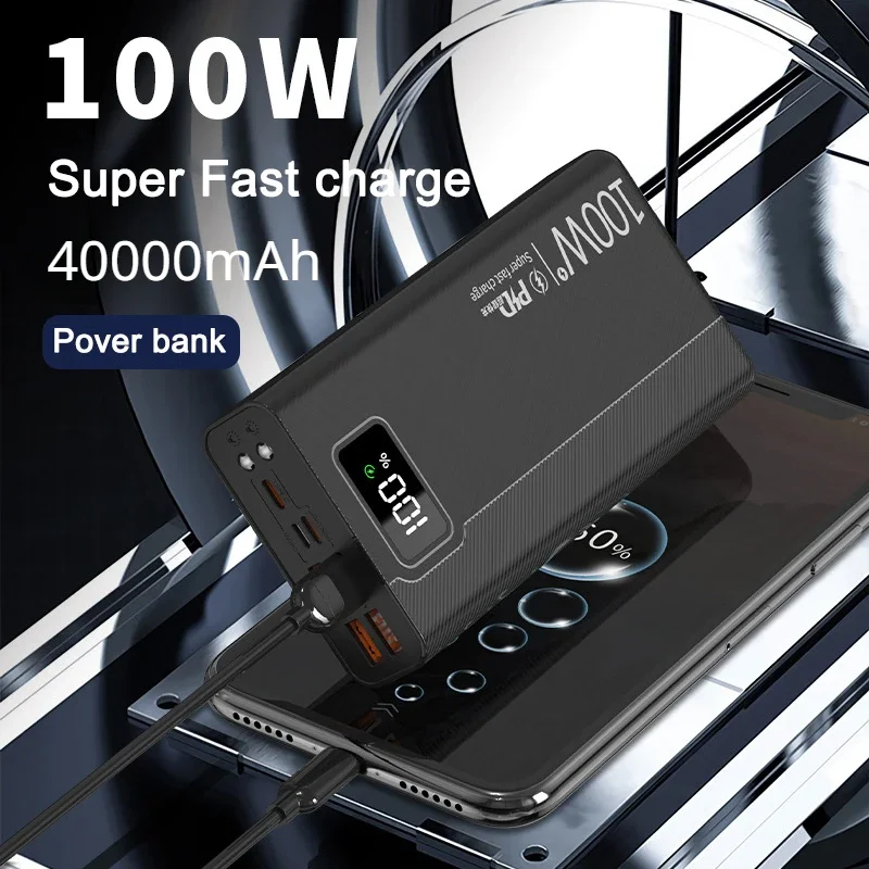 40000mAh Large Capacity Power Bank Portable External Battery Charger 100W Super Fast Charging Power with 4 USB Interface