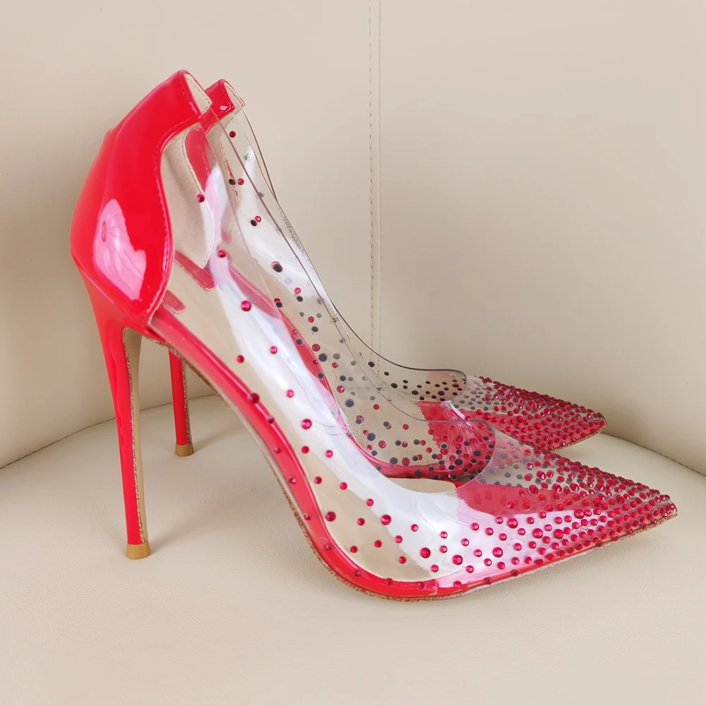 

Прозрачные туфли-лодочки на шпильке из ПВХ, пикантные женские туфли без шнуровки из лакированной кожи с острым носком и стразами на высоком каблуке