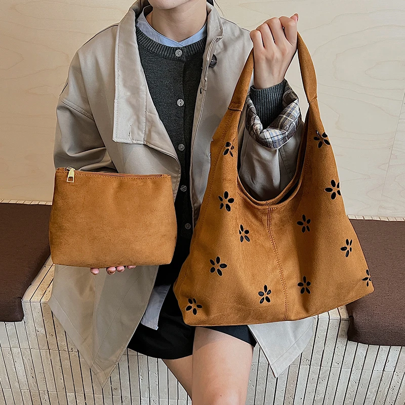 

Large Capacity Composite Bag 2025 Autumn Winter Female Bag Luxury Faux Suede Shoulder Bag Brown Coffee Black Commute Handbag Tot