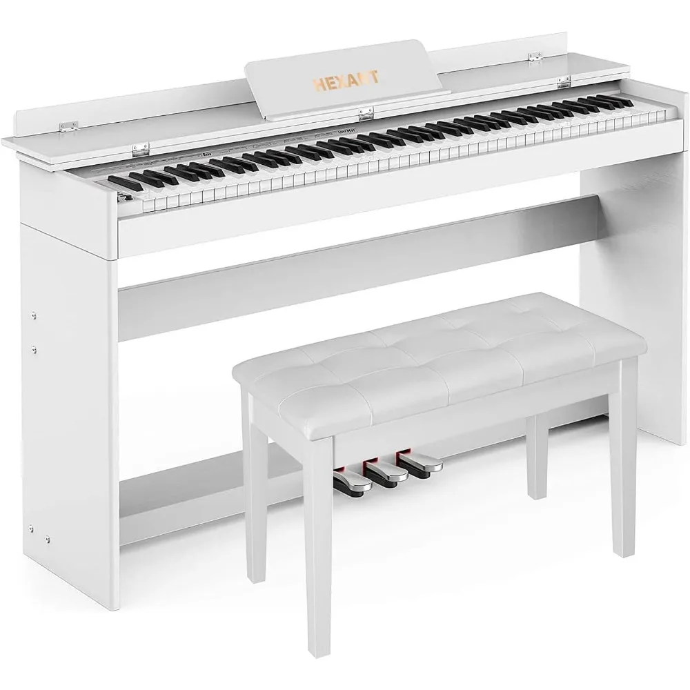 88-Key Weighted Digital Piano,Full-Size Semi-Weighted Upright Flip Electric Keyboard Piano for Beginner(with Bench,White）