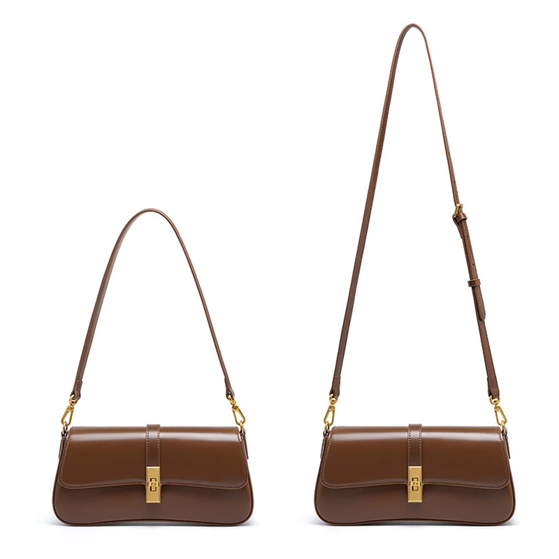 Genuine Leather Women\'s Shoulder Bag High Quality Vintage Baguette Bag Luxury Designer Women Crossbody Bags Cowhide Handbags