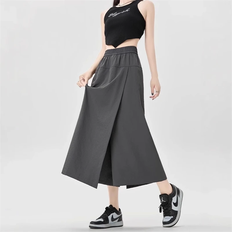

Summer Thin Ice Silk Wide Leg Pants Women's High Waist Seven-Foot Loose Casual Trousers Dra Sensation Skirt Pants