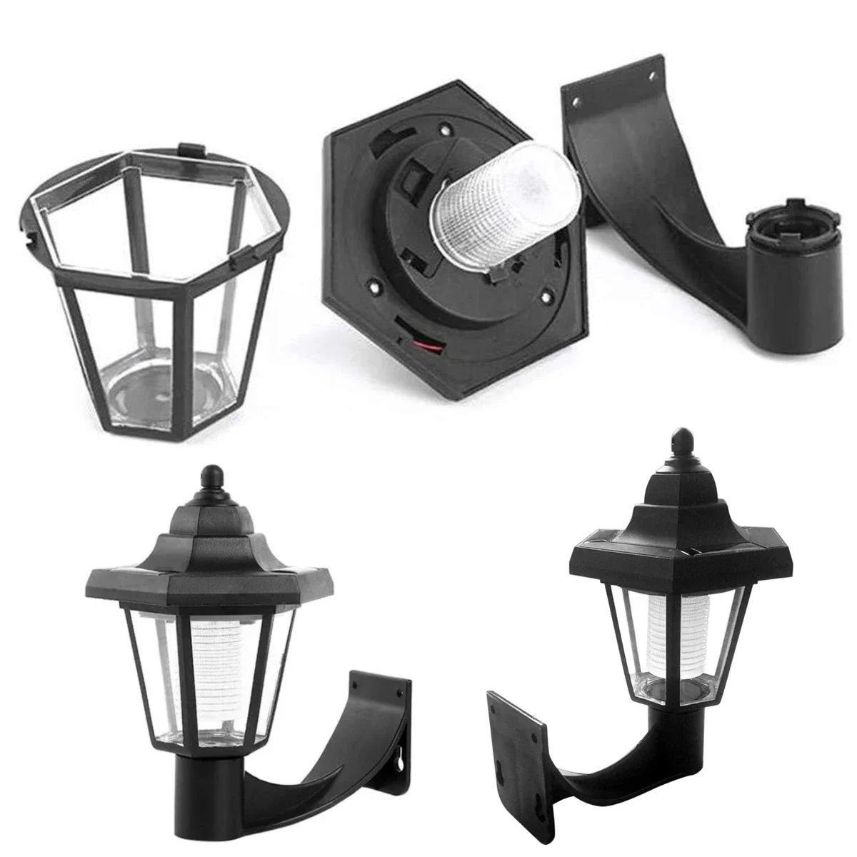 2Pcs Solar Wand Licht Outdoor Solar Sechseckigen Licht IP44 Wasserdichte Solar Zaun Licht Auto On/Off Retro LED wand Lampe für Garten