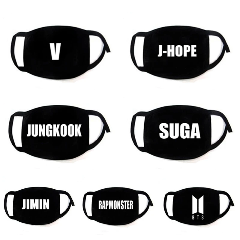 

Printed Black Mask Fashion JIMIN TaeHyung RAP MONSTER JIN JUNGKOOK SUGA JHOPE Kpop Fans Customized Goods Face Warm Dust Proof