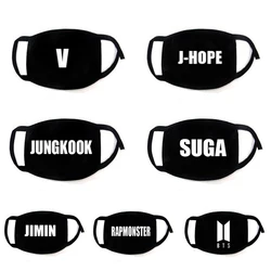 Máscara preta impressa moda JIMIN TaeHyung RAP MONSTER JIN JUNGKOOK SUGA JHOPE Kpop Fãs Produtos personalizados Rosto quente à prova de poeira