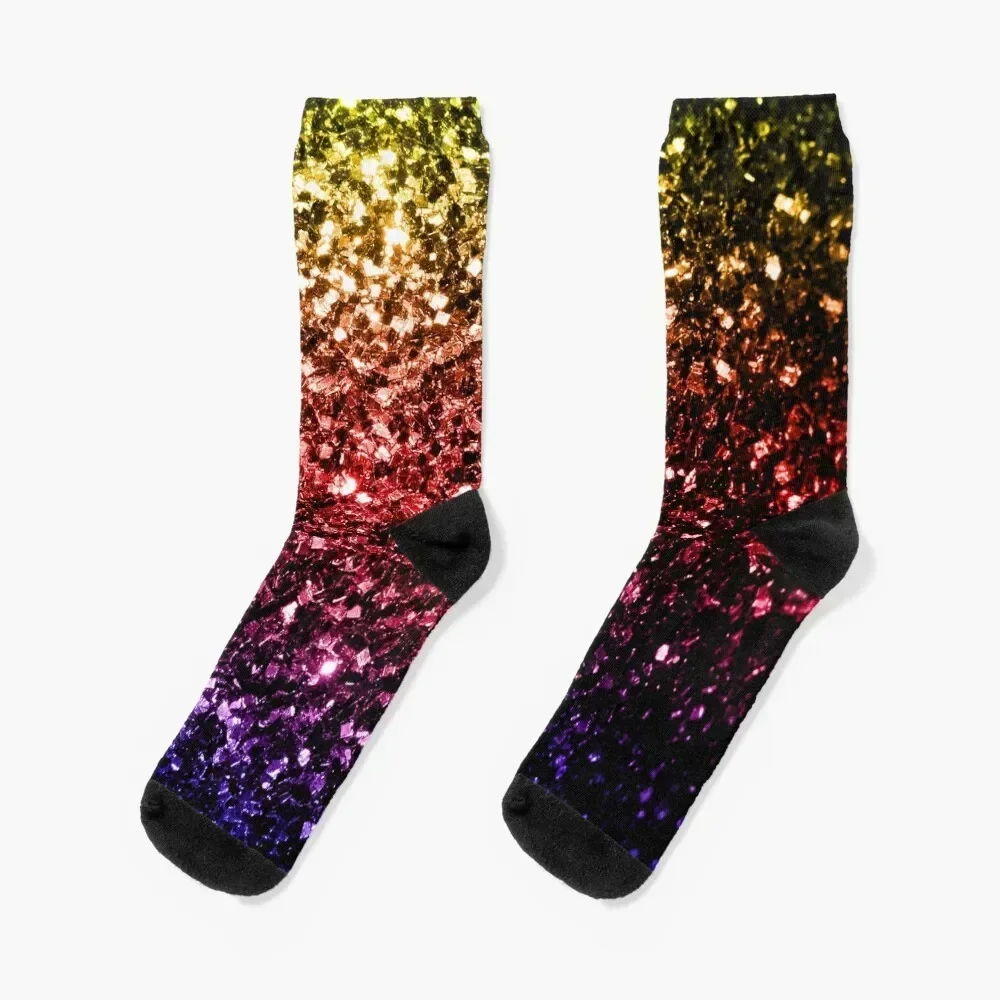 

Rainbow yellow red purple faux sparkles Socks Run winter thermal football Lots Ladies Socks Men's