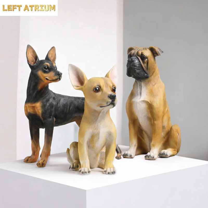 Doberman Pinscher Chihuahua Dog Statue Simulated Animal Ornaments Desk Decoration Creative Puppy Sculpture Room Aesthetic Decor