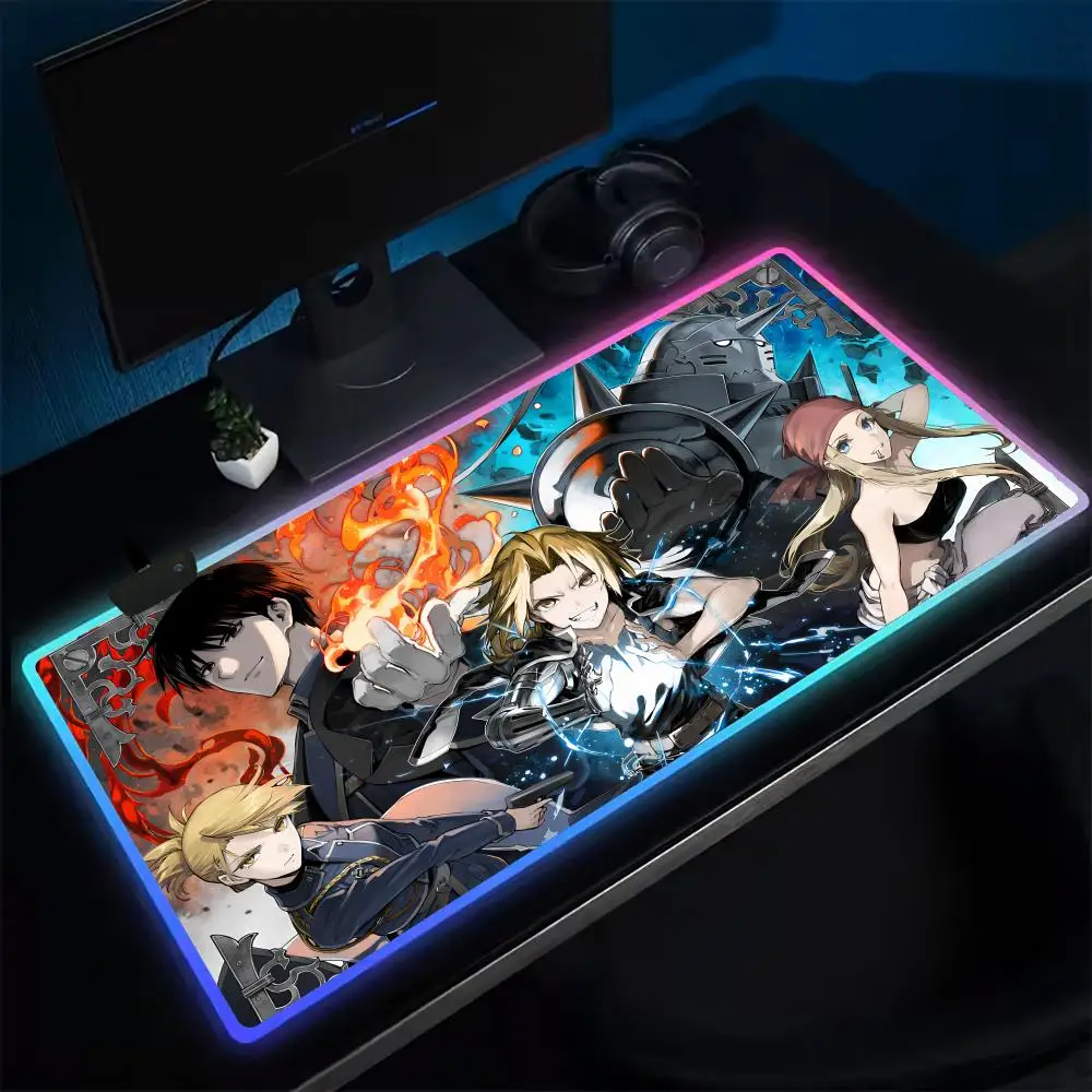 

Коврик для мыши Fullmetal Alchemist, игровой коврик для мыши в стиле аниме, светодиодные настольные коврики с подсветкой, резиновые настольные коврики XXL RGB