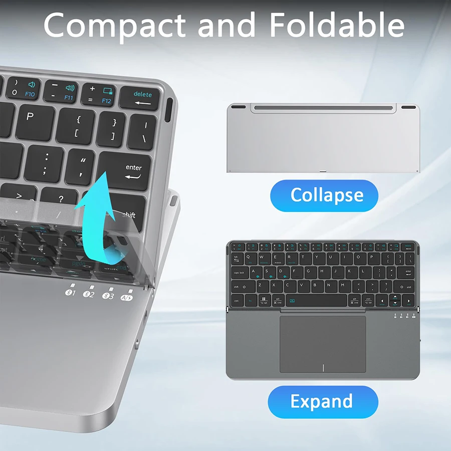 Jomaa Folding Wireless Keyboard with Touchpad Rechargeable Bluetooth Keyboard for ipad Tablet Phone