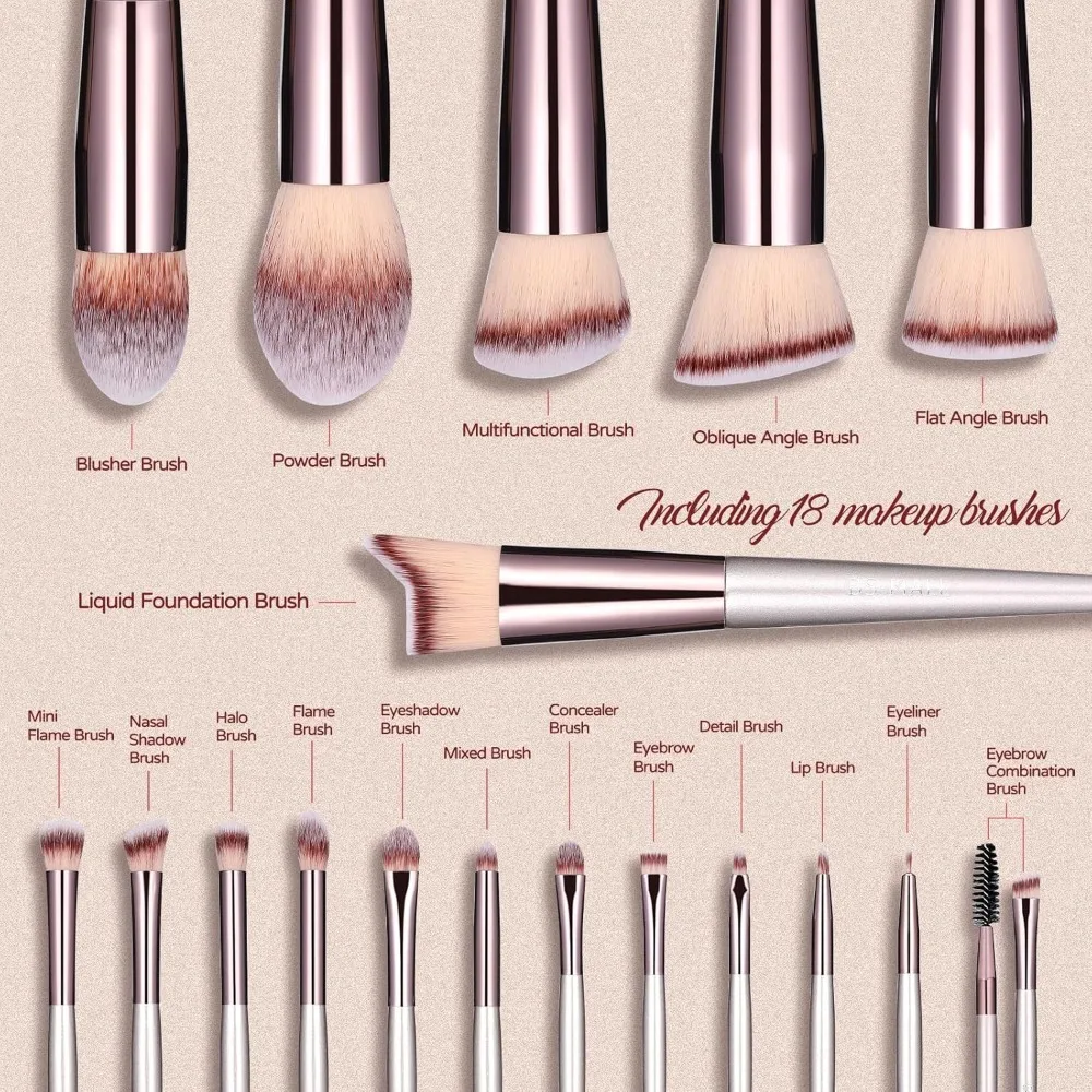BS-MALL Make-up-Pinsel-Set, 18-teilig, Premium-Synthetik, Foundation, Puder, Concealer, Lidschatten, Rouge, Make-up-Pinsel mit schwarzem Etui
