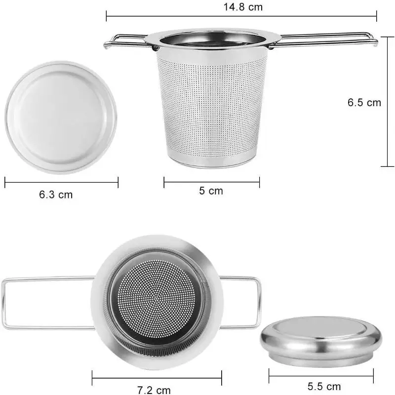 Infusor de Té de Malla de Acero Inoxidable con Tapa, Colador de Tazas Reutilizable, Filtro de Especias de Hojas Sueltas para Teteras, Tazas, para Infusión de Té y Café