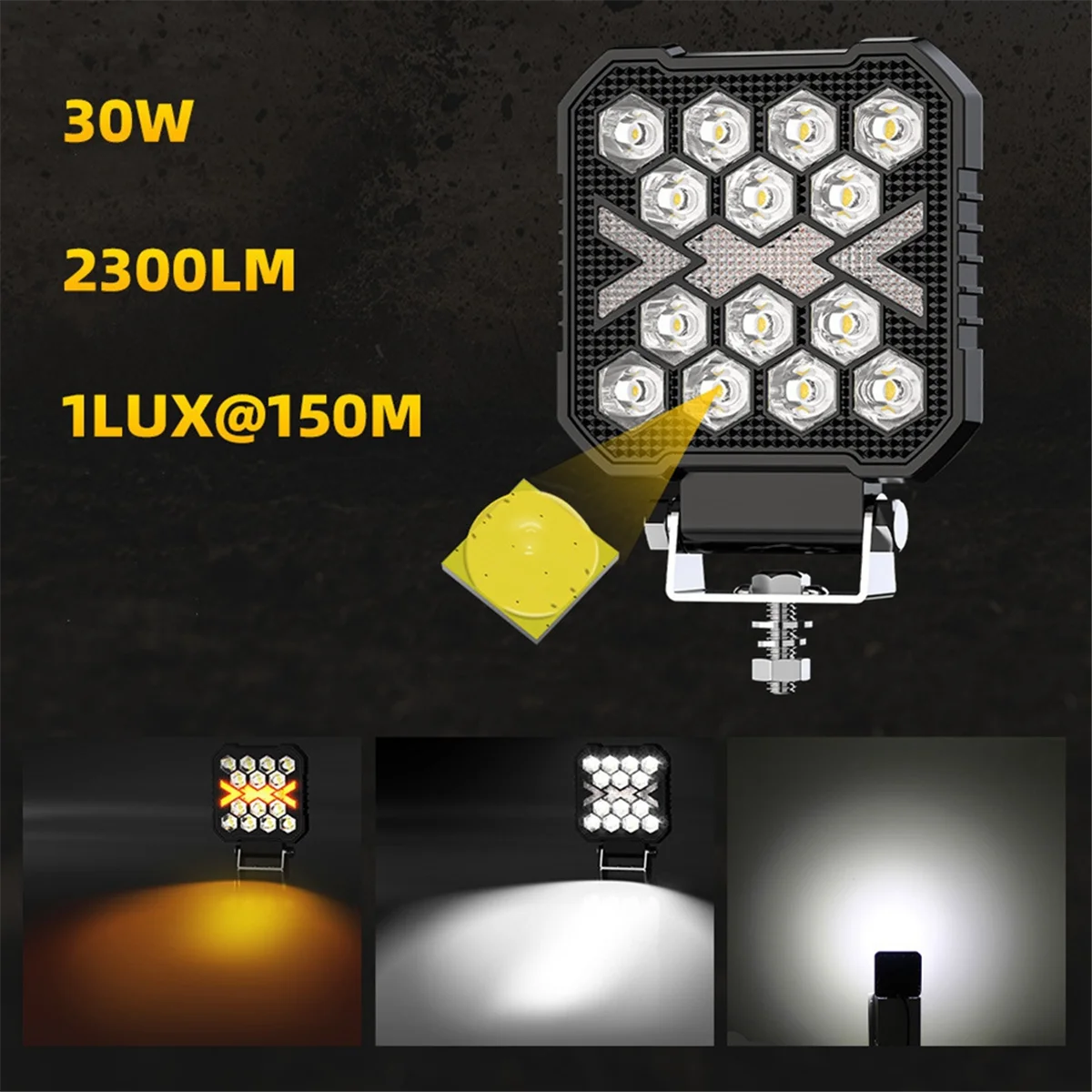 4 Inch Led Work Lights for Truck, 30W White Amber Work Light Auxiliary Offroad Driving Light for Tractor SUV ATV Boat