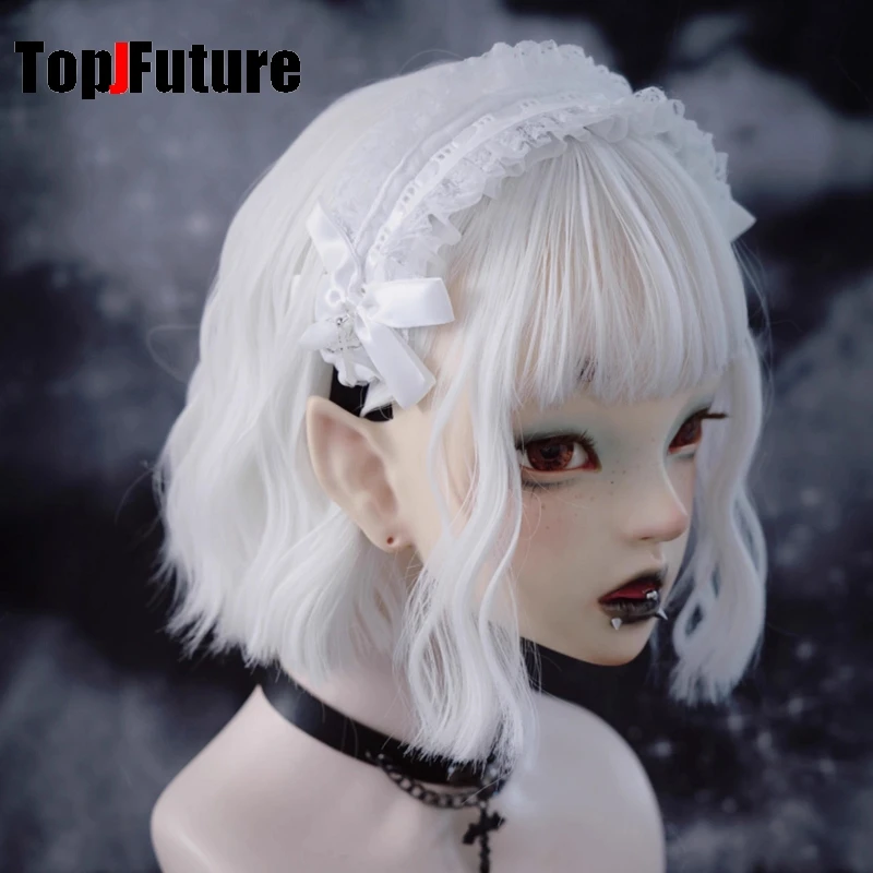 Subculture Y2K GIRL Women's Harajuku Steampunk Gothic Lolita Punk Dark white bow cross flounce lace eadband hair band Accessory