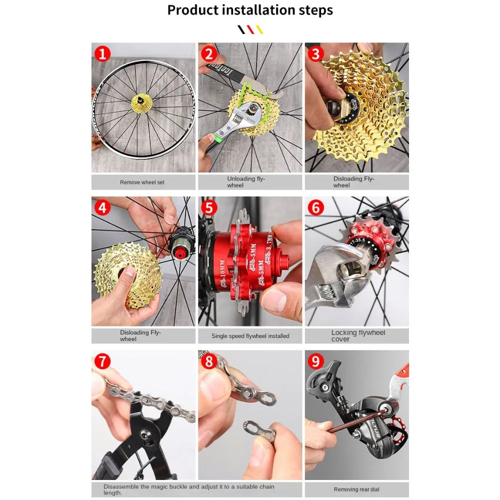 

Aluminum Alloy+Stainless Steel Single Speed Conversion Kit Black Red Gold Silver 12T 13T 14T Single Speed Cassette Cog
