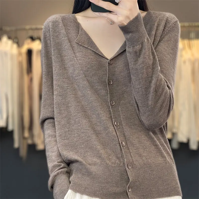 Women's Foreign Trade Worsted Wool Fashion Cardigan Exquisite Design Women's Lapel Spring And Summer Knitted Sweater Chic Coat