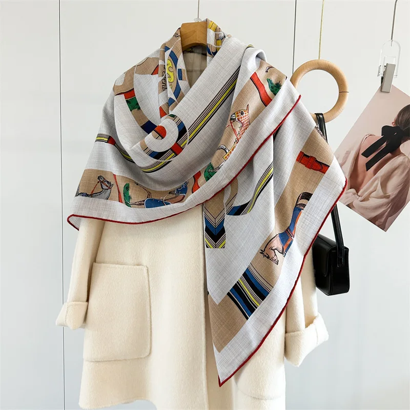 

High-end silk wool scarf female horse surround temperament warm silk wool large square towel air-conditioned room warm big coat