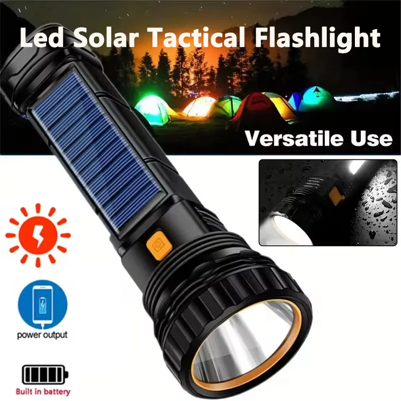 

Multi-function Solar Flashlight 3 Model LED Outdoor Long Range Torch Emergency Power Bank LED Solar Flashlight Olight Torch