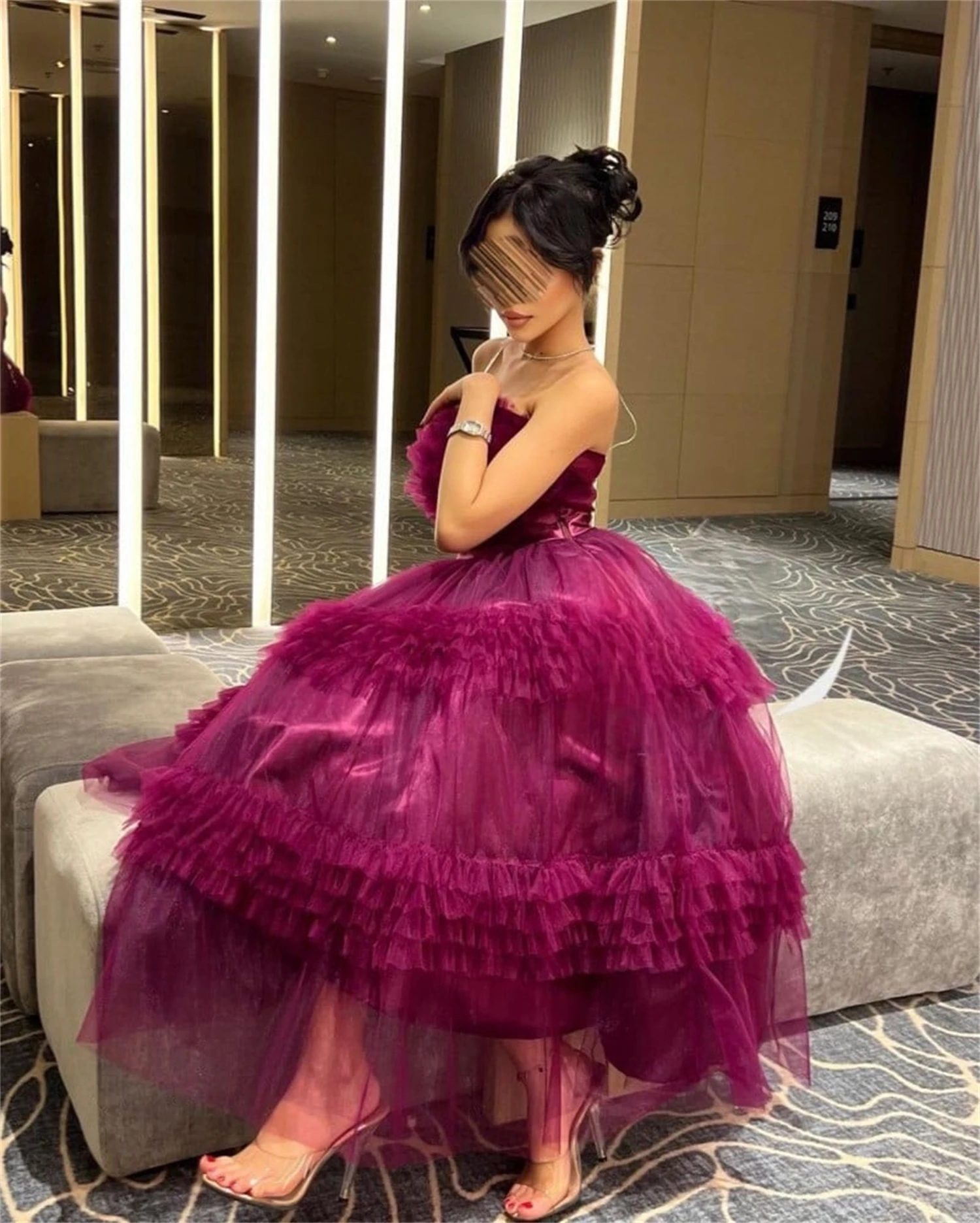 Aileen Layered Party Dresses for Women Evening Dress Party Evening Elegant Luxury Celebrity Fluffy Eid Al-fitr Purple Red 2025