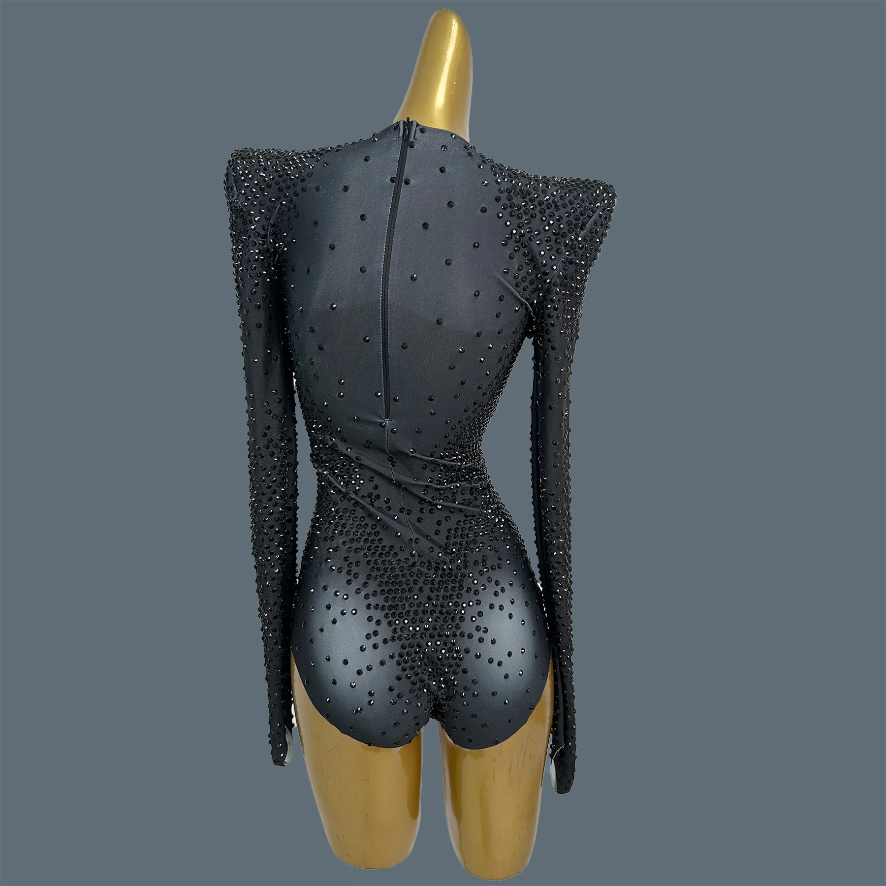 Sparkly Full Rhinestone Shoulder Pad Bandage Bodysuit Sexy Women Dance Show Catsuit Club Party Festival gig Elastic Outfit Duyin