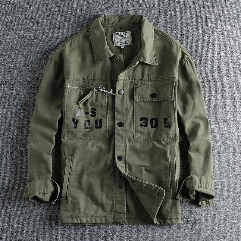 Men Workwear Military Long Sleeve Shirts Cotton Casual Loose Handsome Versatile Male Cargo Washed Big Pocket Woven Shirt Jackets