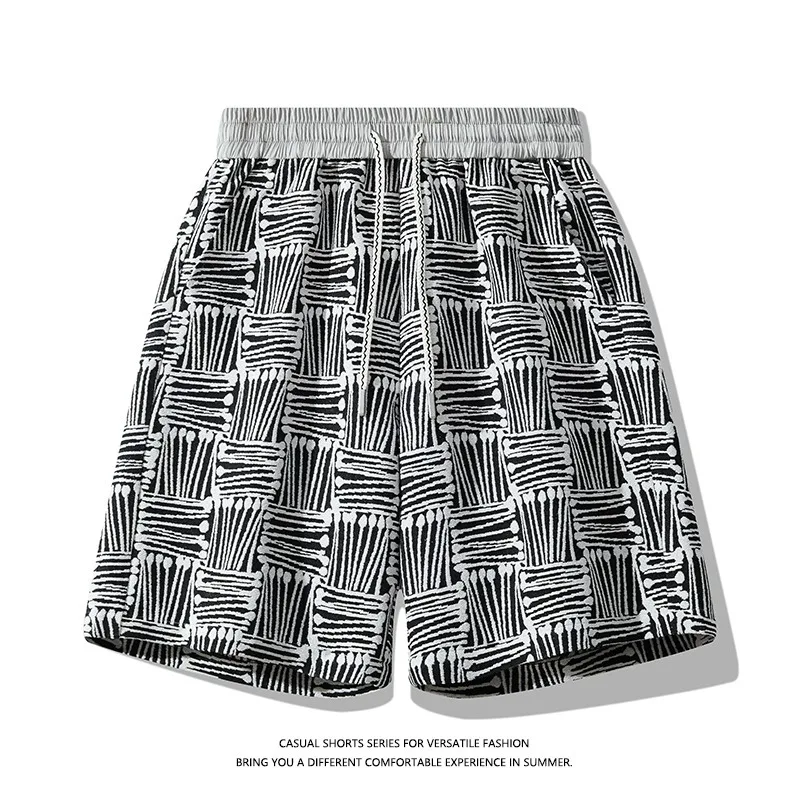 

Beach Short Pants Male Pocket Print Straight Shorts Men's Elastic Waist Loose Comfort Shorts 2025 Y2K Summer Men Fashion Leisure