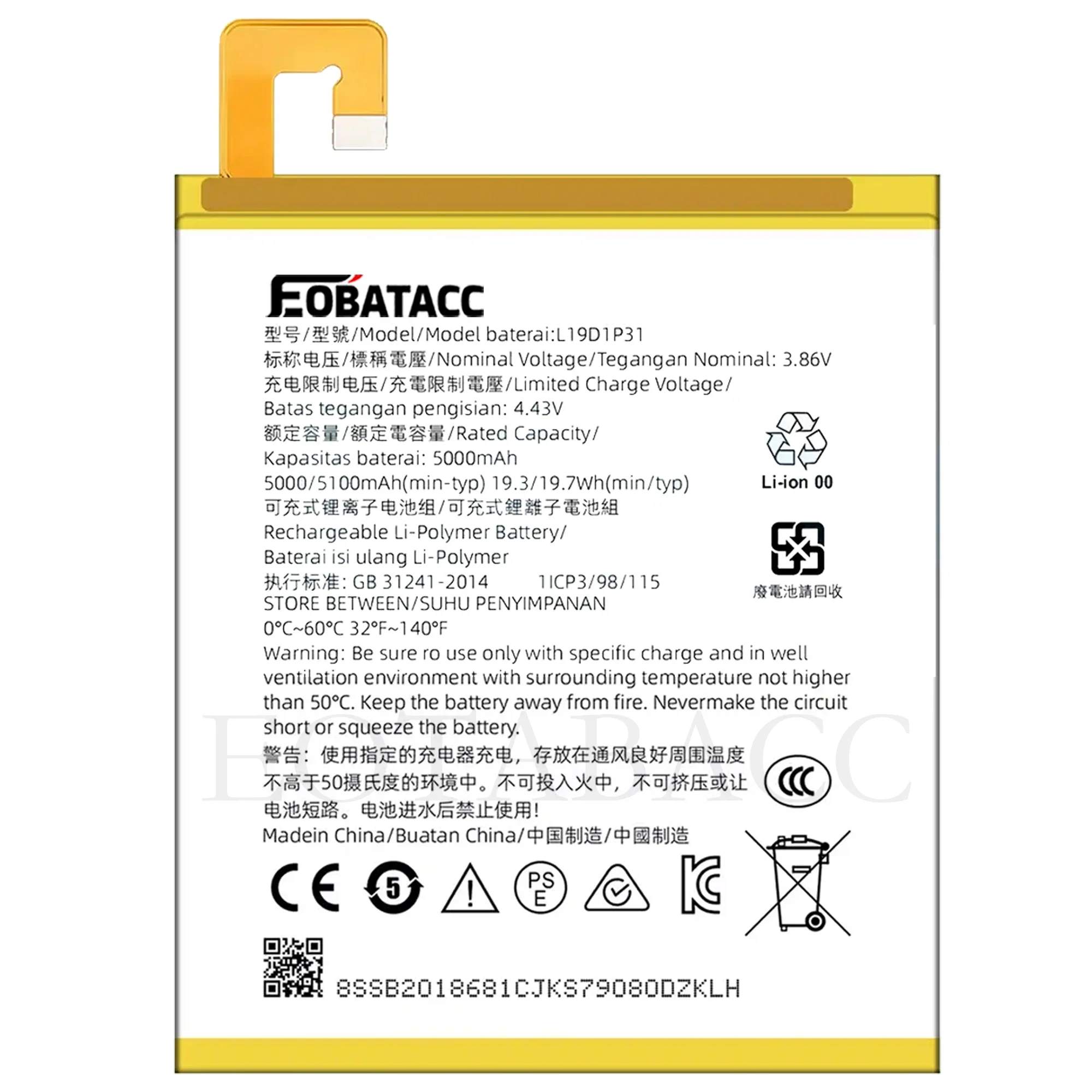 

New 100% Original High Quality L19D1P31 5100mAh Phone Replacement Battery For Lenovo Tab M8 TB-8705F/N/M TB-8505F/N/M Batteries