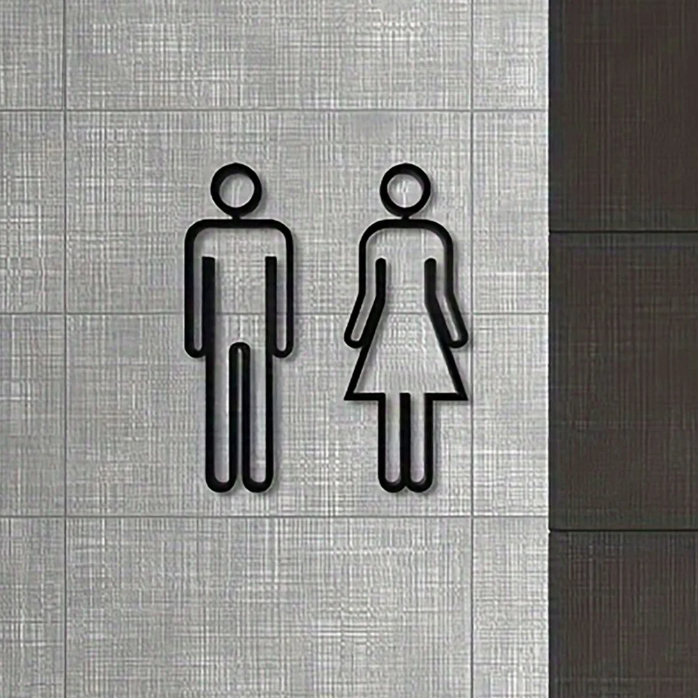 2Pcs Sleek Black Acrylic Restroom Signs Self Adhesive Waterproof Door Decals for Bathroom Office Hotel Identification Decor