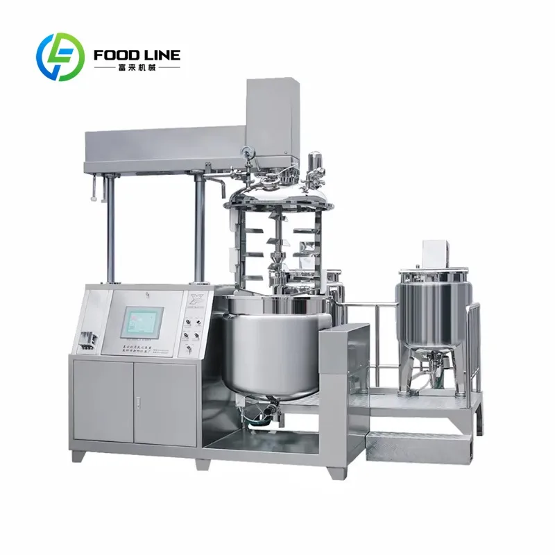 Cosmetic Body Lotion Cream Making Machine, Vacuum Emulsifying Homogenizer Equipped with Water and Oil Tank
