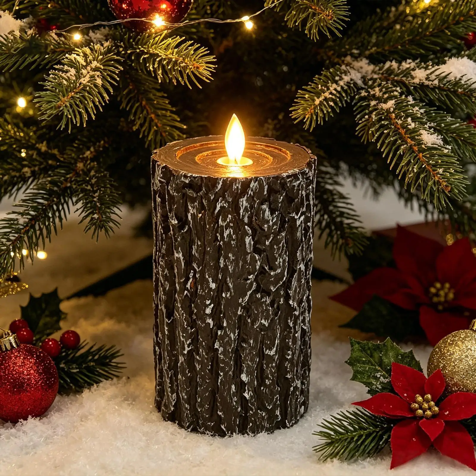 Flickering Flameless Candles 3 Pieces LED Flameless Tree Stump Decoration With Timer Battery Operated Candle For Outdoor Wedding