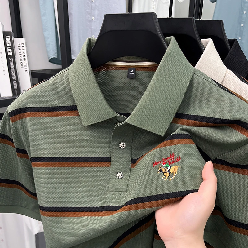 High end brand striped short sleeve polo shirt designer's new fashion pony embroidery men's summer luxury Paul casual T-shirt